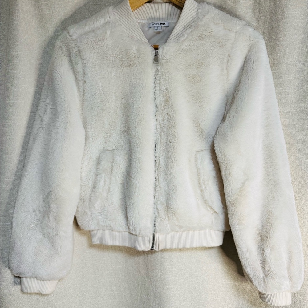 Fashion Nova Cream Teddy Jacket